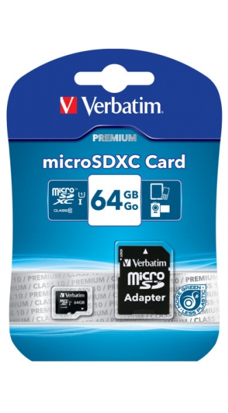 Paměťová karta Verbatim Premium micro SDXC 64GB Class 10 (90R/10W) + adaptér